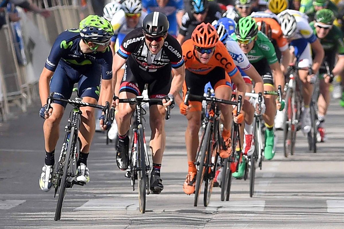 Juan Jose Lobato (Movistar) beats John Degenkolb (Giant-Alpecin) on stage 2