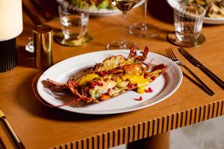 Lobster dish on table at Harrods restaurant Studio Frantzén