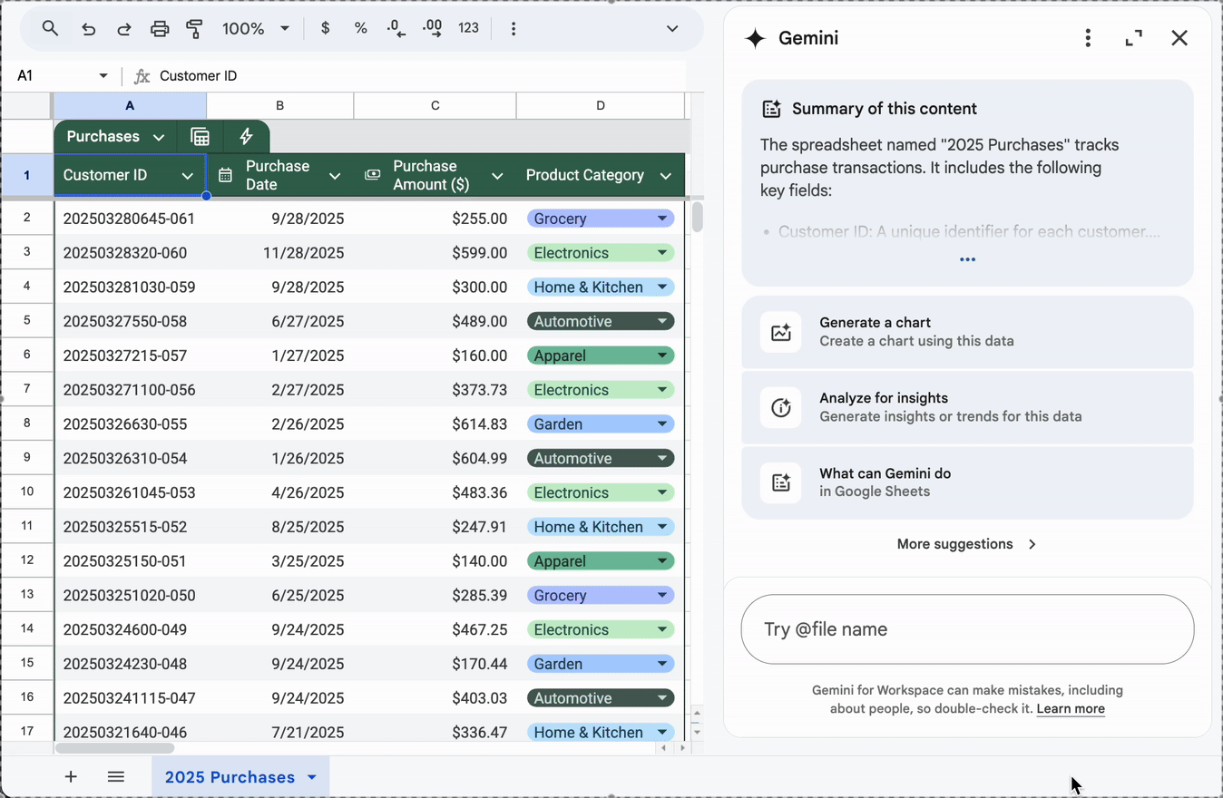 Generate fully editable charts using Gemini in Google Sheets