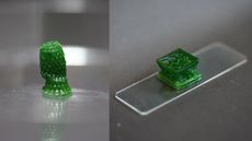 Two versions of a new photosynthetic material. On the left we see a pineapple-shaped sample and on the right a cubic sample.
