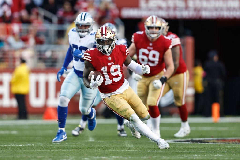 Deebo Samuel of the San Francisco 49ers during the January 22 NFL divisional round playoff football game between the San Francisco 49&#039;ers and Dallas Cowboys at Levi&#039;s Stadium in Santa Clara, California. 