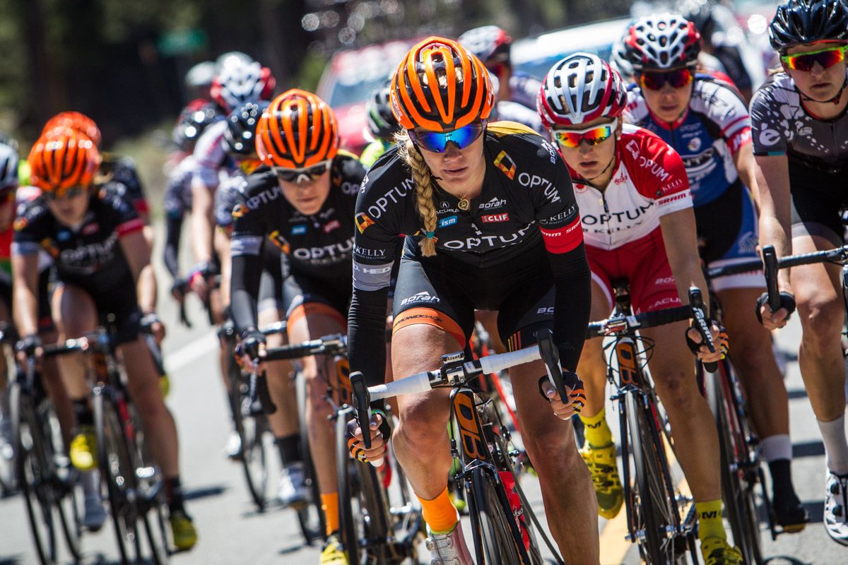 Alison Tetrick (Optum) gathers the team at the front going into the final kilometers.