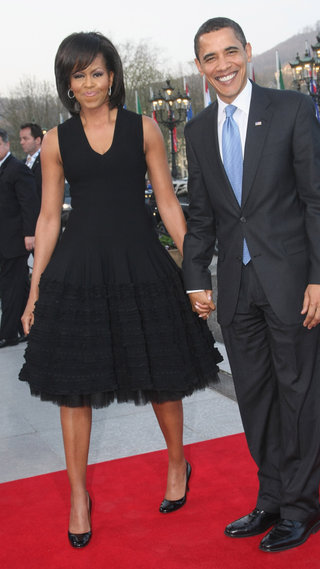 U.S. President Barack Obama and his wife Michelle arrive at the opening of the NATO summit at the Kurhaus on April 3, 2009 in Baden Baden, Germany