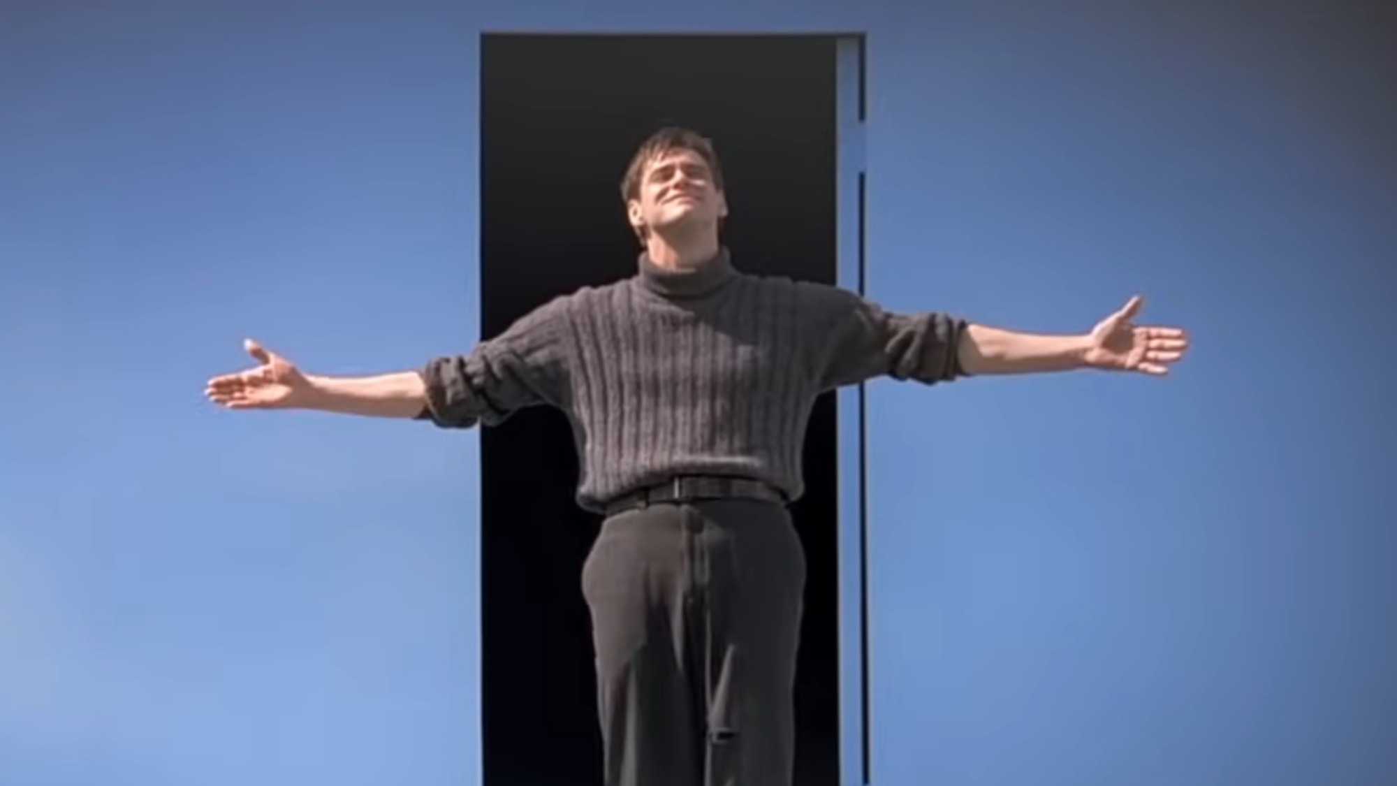 Jim Carrey in the final scene of The Truman Show.