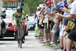 Levi Leipheimer (RadioShack) grits his teeth on his way to time trial victory in Vail