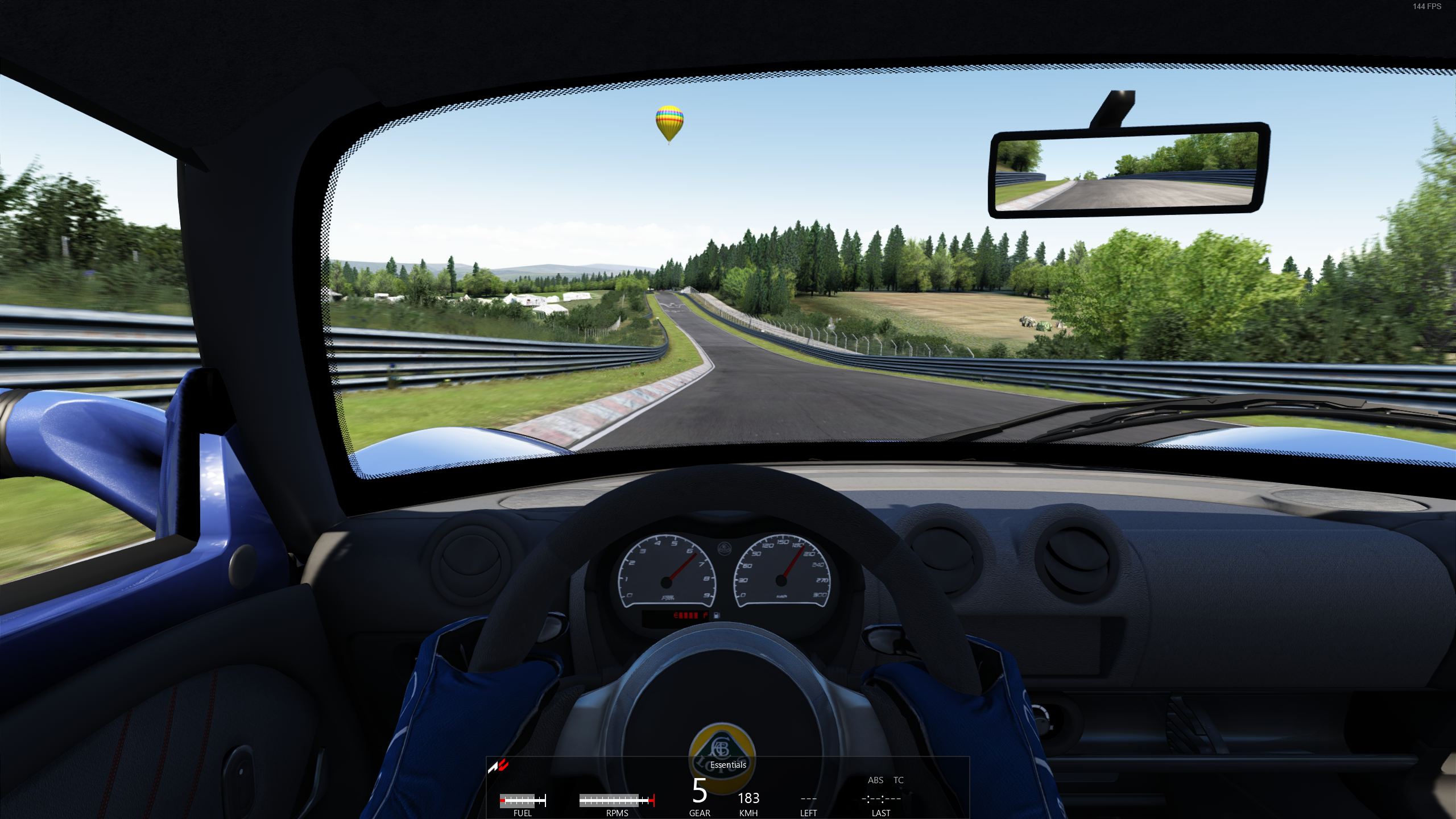 Inside the cockpit of a Lotus Elise on the Nurburgring in Assetto Corsa