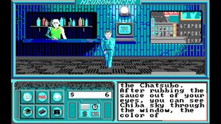 A hacker wakes up in a bar in Neuromancer, one of the best cyberpunk games