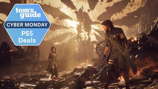 Clair Obscur Expedition 33 screenshot with a Tom's Guide PS5 Deals Cyber Monday deal tag