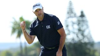 Julien Guerrier celebrates the par putt that earned a playoff against Jorge Campillo at the Andalucia Masters