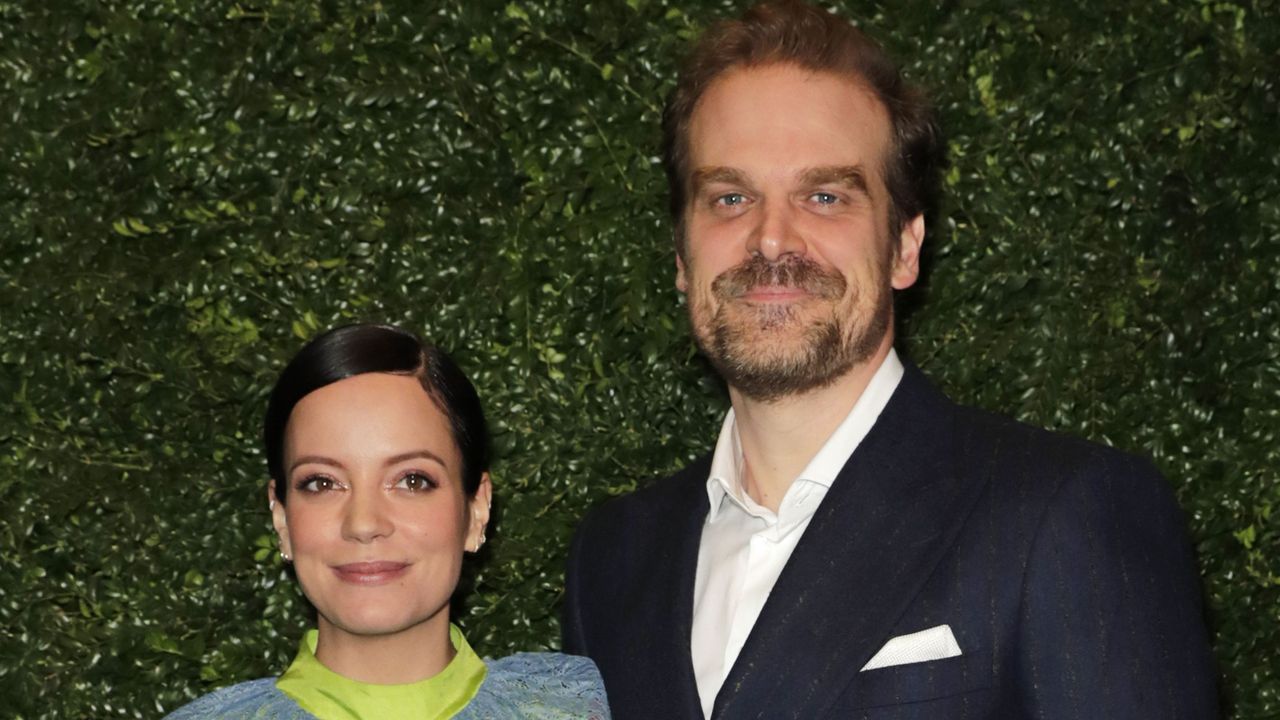 london, england february 01 lily allen and david harbour arrive at the charles finch chanel pre bafta party at 5 hertford street on february 1, 2020 in london, england photo by david m benettdave benettgetty images