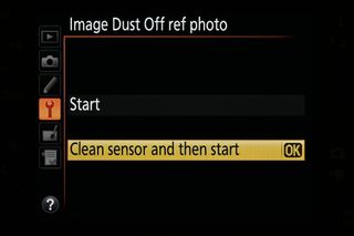 Nikon menu screens for sensor cleaning