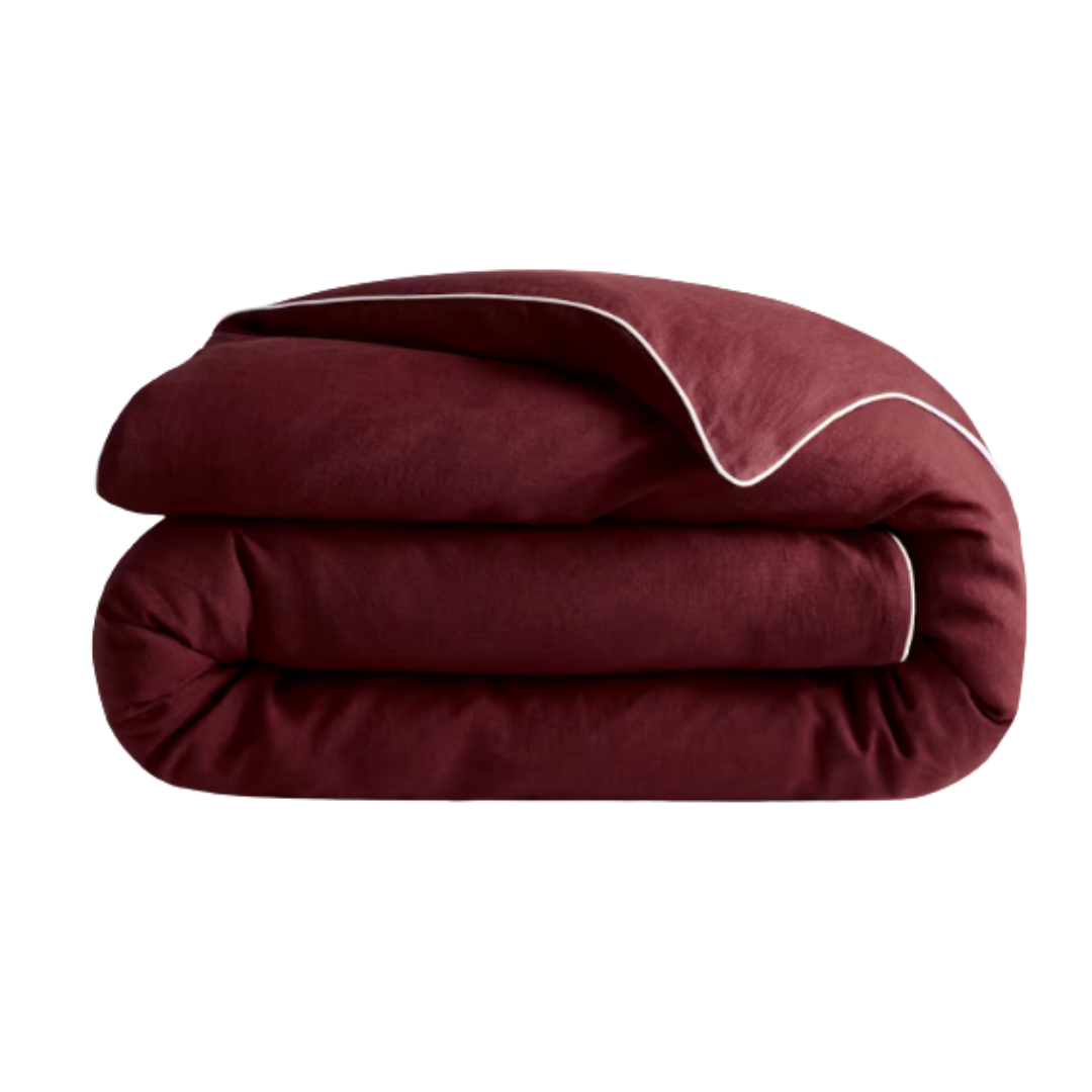 European Linen Piped Duvet Cover in Willowleaf/white