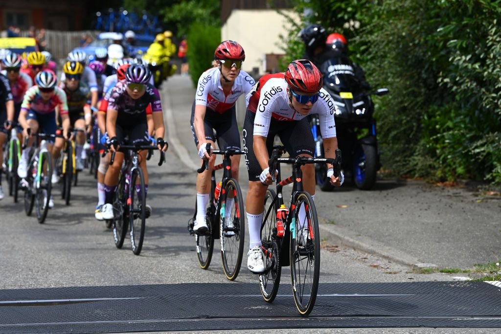 LE MARKSTEIN FRANCE JULY 30 Victoire Berteau of France and Team Cofidis Fminin competes during the 1st Tour de France Femmes 2022 Stage 7 a 1271km stage from Slestat to Le Marksteinc TDFF UCIWWT on July 30 2022 in Le Markstein France Photo by Tim de WaeleGetty Images
