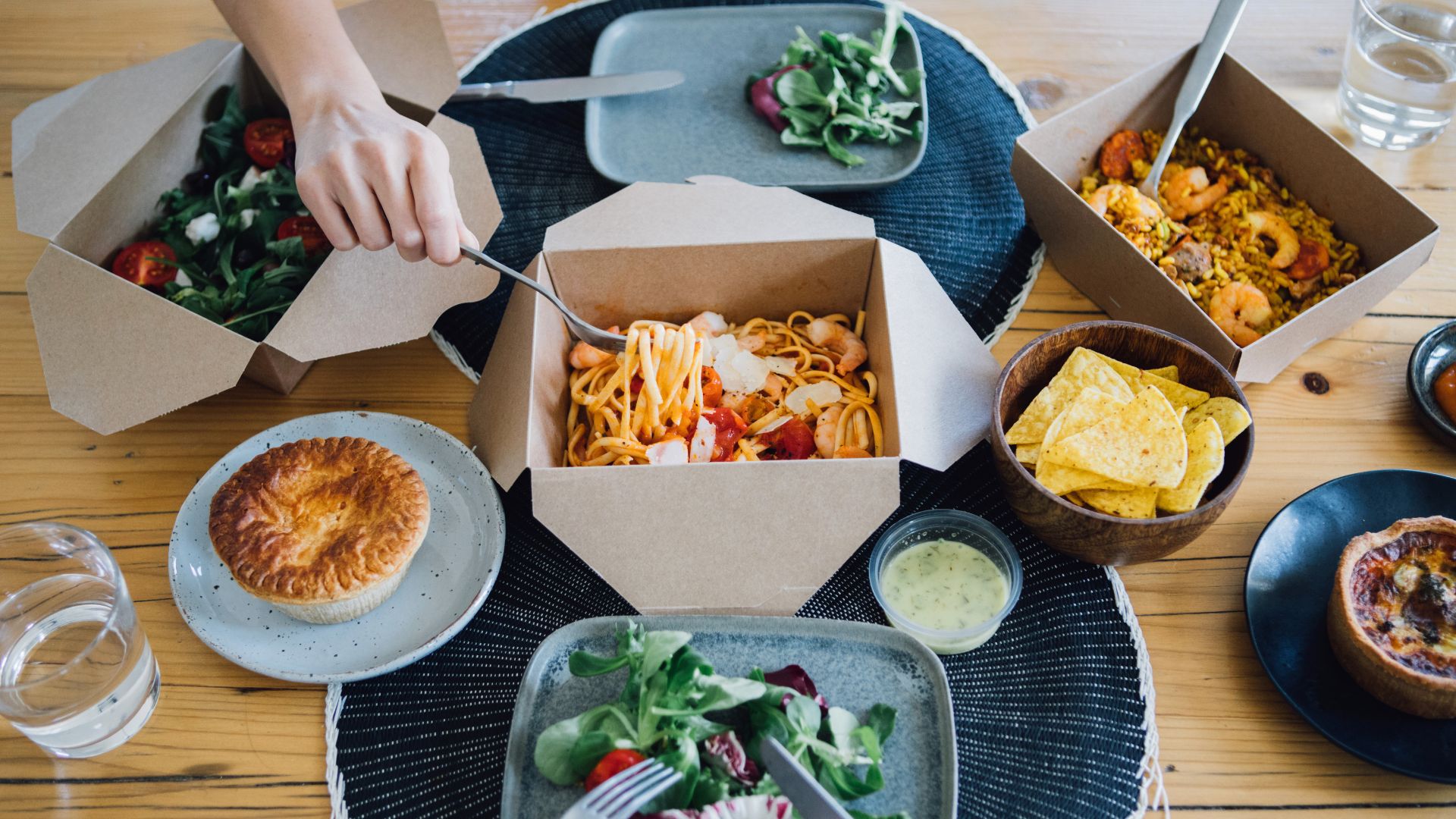 Takeaway food on a table