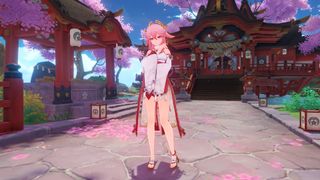 Genshin Impact 2.5 character, Yae Miko, outside the shrine