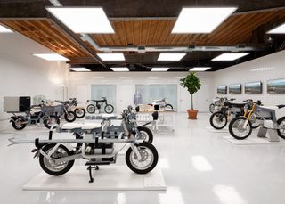 Electric motorbikes inside CAKE HQ, Venice, California, by Shin Shin Architects