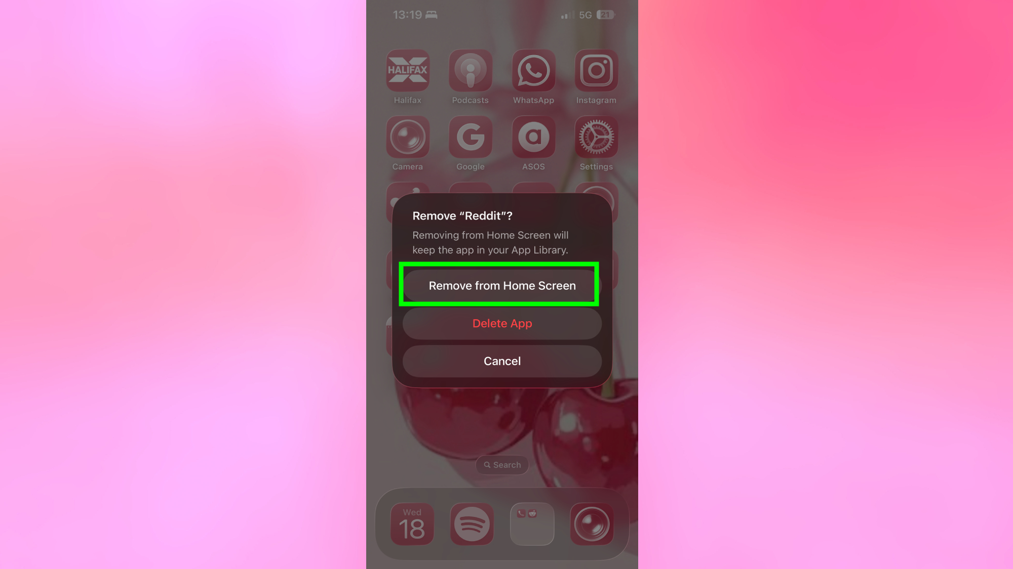 Remove apps from home screen