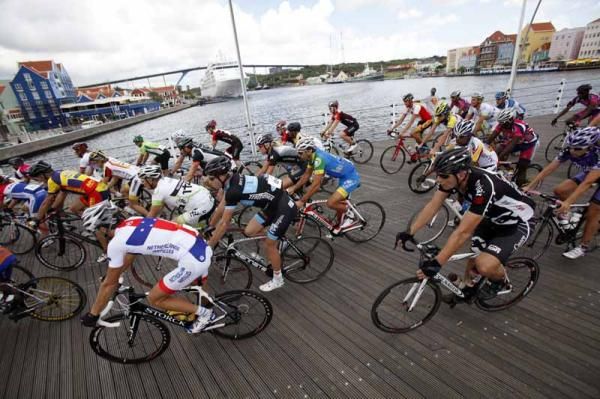 The peloton head out at the start of the race