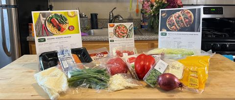 Green Chef meal kits with ingredients unpacked