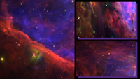 Three images of regionsof the Orion Nebula captured by the JWST showing the familar star forming region in a vibrant new light