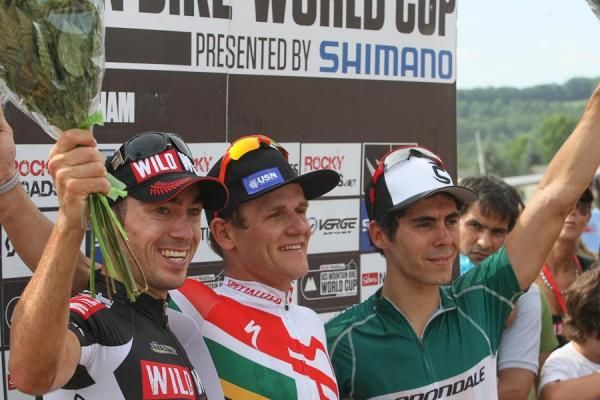 Sergio Mantecon, Burry Stander and Marco Fontana celebrate the top three steps on the dais.
