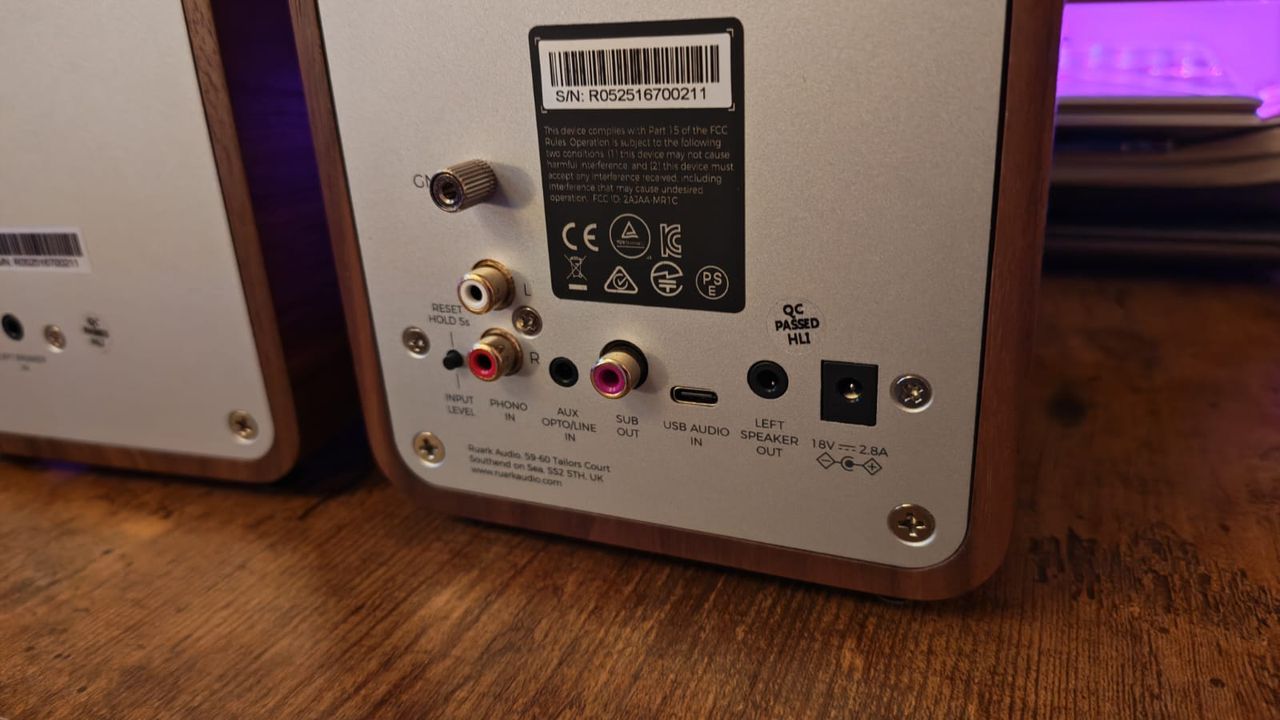 The connectivity ports on the back of the right-hand Ruark MR1 MK3 Speaker