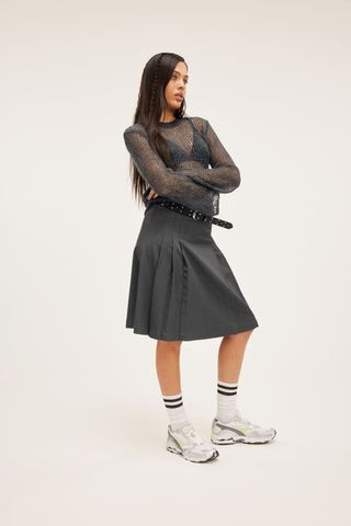 Side Pleated Midi Tennis Skirt