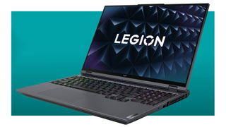 Legion 5 Pro in front of our deals backdrop. 