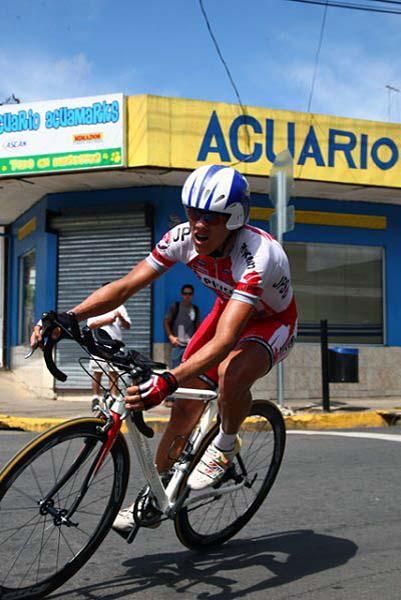 A rider coasts around the bend.