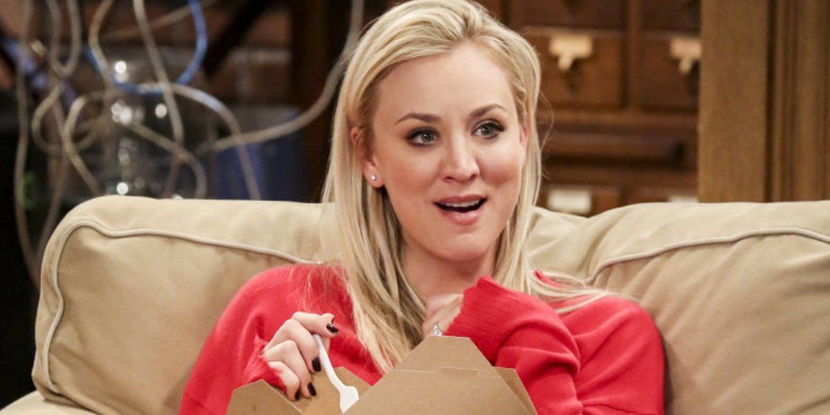 Kaley Cuoco smiles in surprise as Penny in The Big Bang Theory CBS