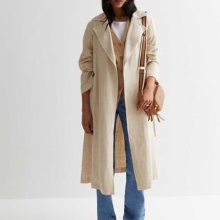 New Look Stone Linen-Look Belted Trench Coat