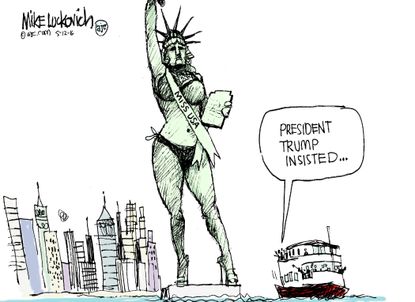 Political Cartoon U.S. trump Lady Liberty