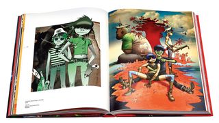 Book spread with illustrations from the Gorillaz video On Melancholy Hill