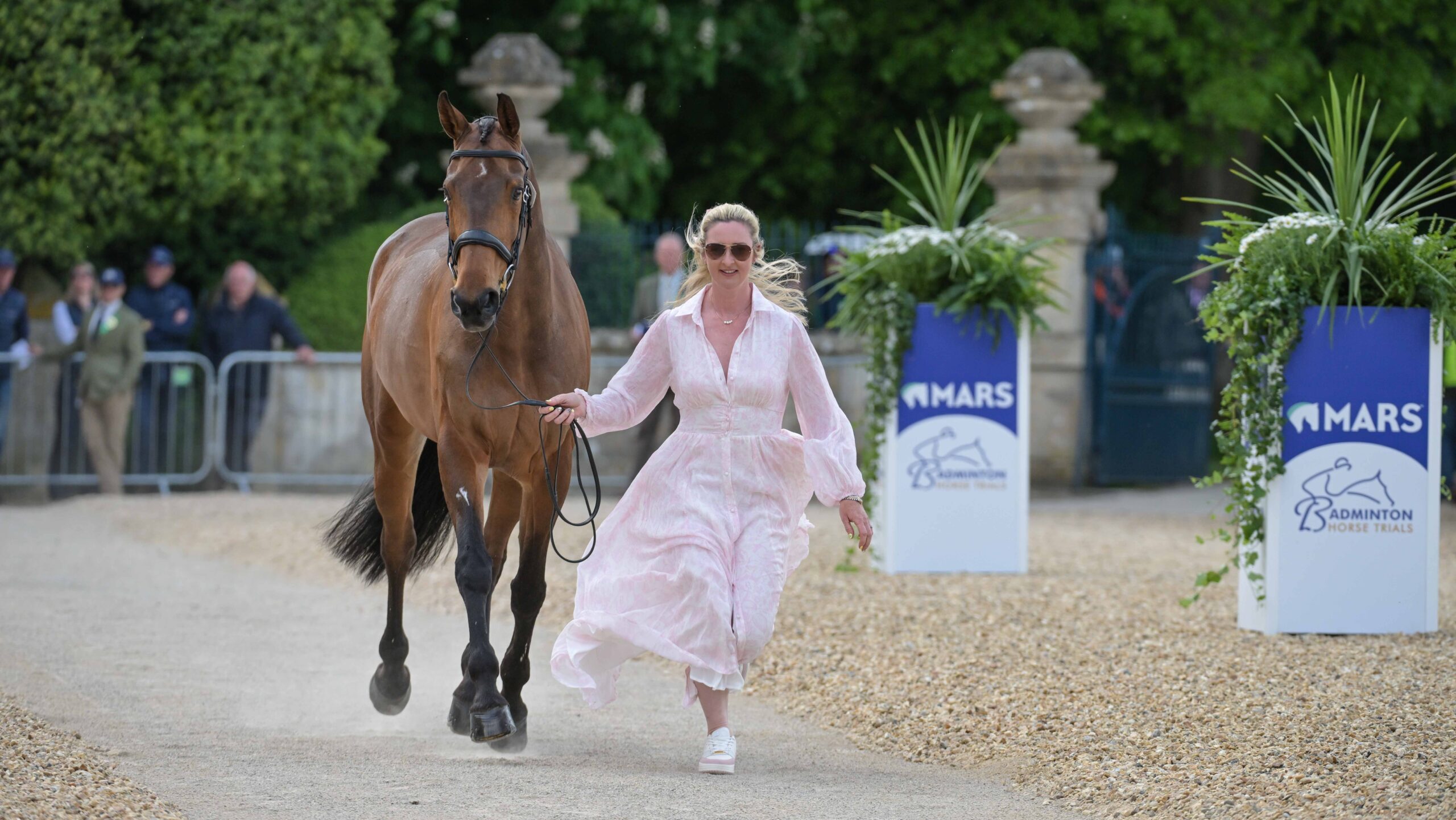 Georgie Goss presents Feloupoe at the Badminton Horse Trials trot-up