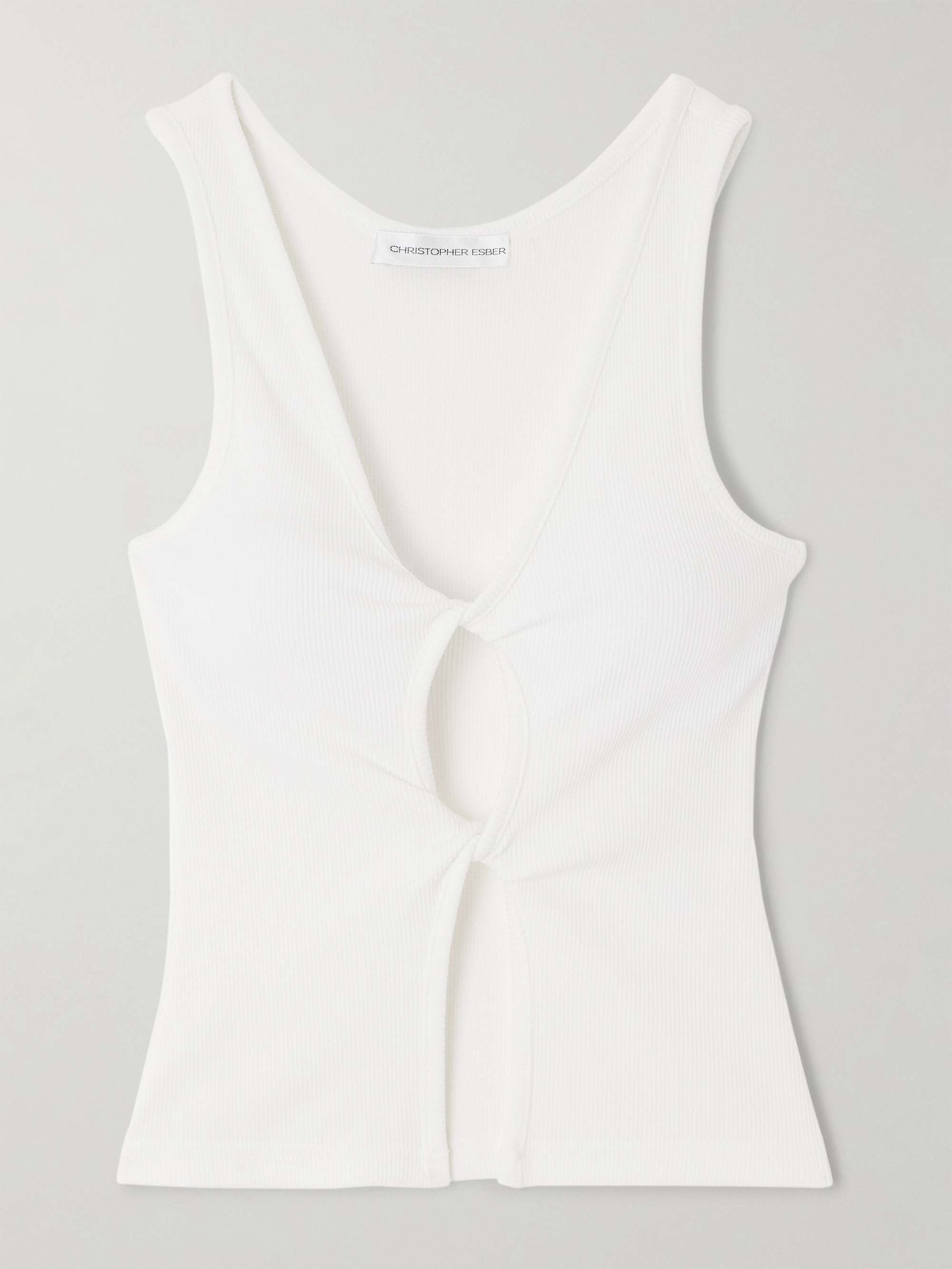 Cutout Twist-Front Ribbed-Knit Tank