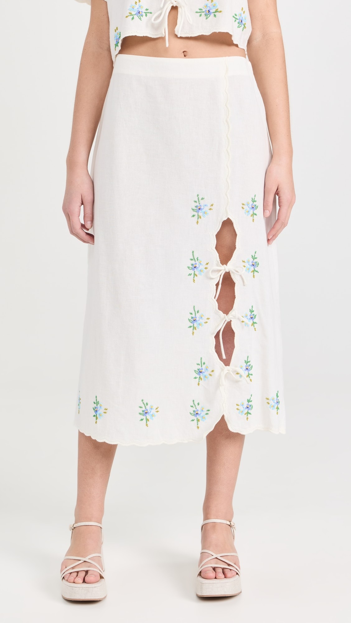 Sea white linen beaded skirt