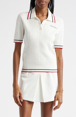 Mila Cable Embroidered Tipped Polo Sweater