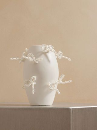 Small Faux Pearl-Embellished Ceramic Vase