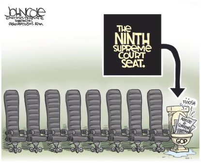 Political cartoon U.S. Supreme Court ninth seat unoccupied