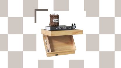 A light oak floating shelf 
