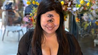 Writer/photographer Ariane Sherine with eyes arranged one on top of the other