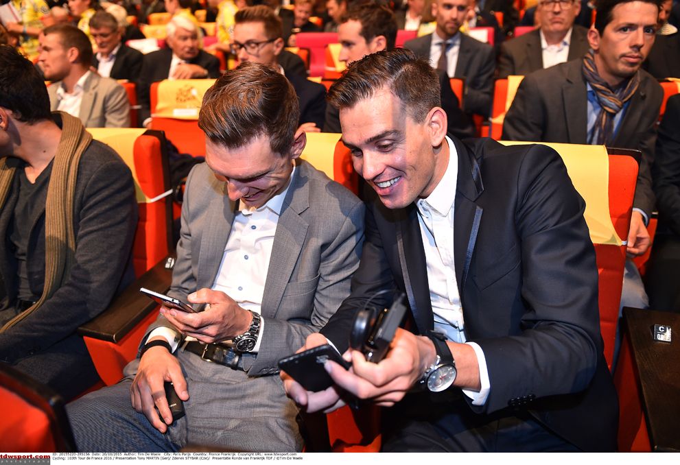 Tony Martin and Zdenek Stybar examine their selfies