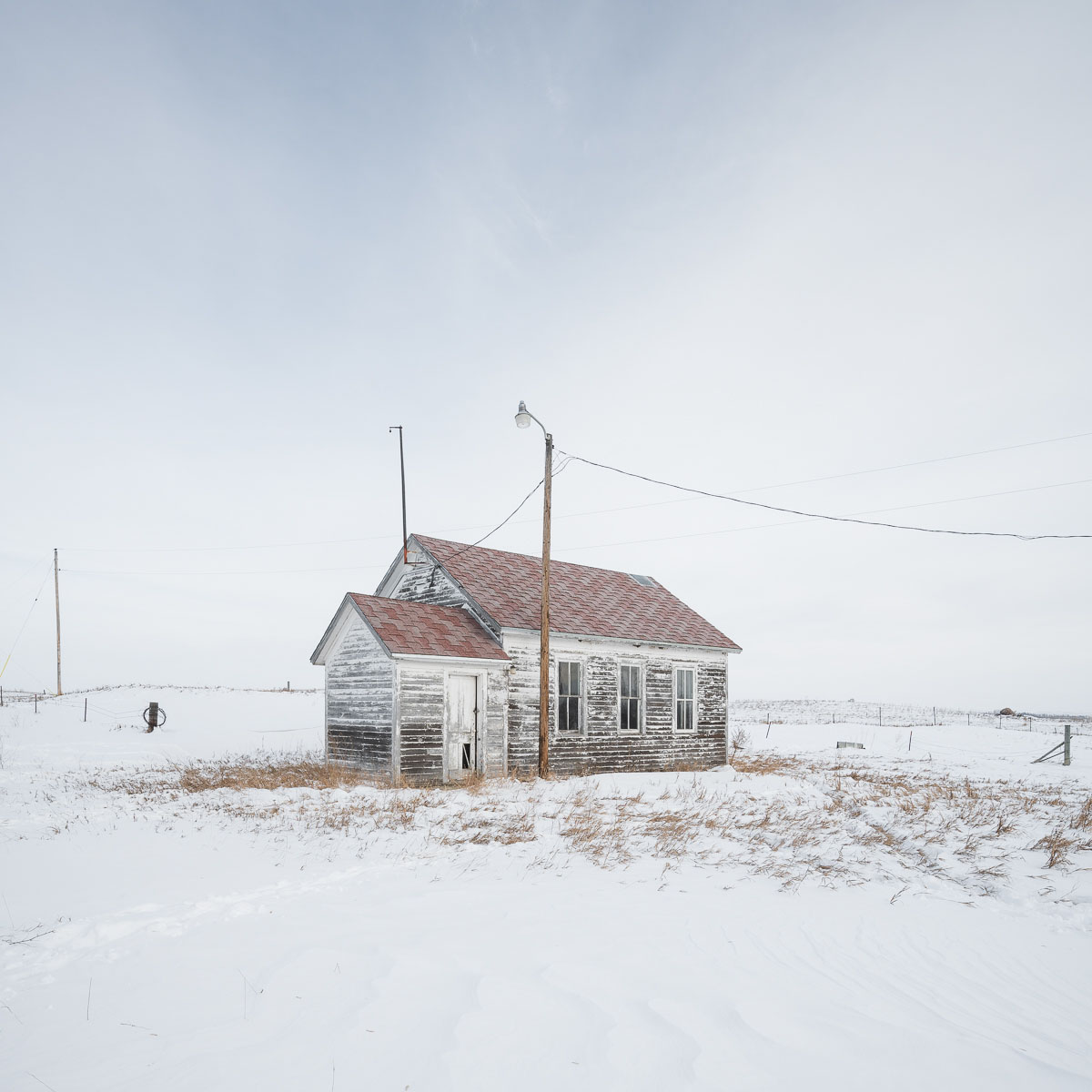 An old building in the winter in North Dakota