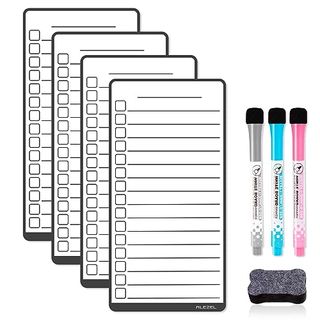 Alezel Magnetic Dry Erase List Board Set for Fridge, Dry Erase to Do List & Grocery List Refrigerator Whiteboard - Set of 4, 3 Markers + Eraser