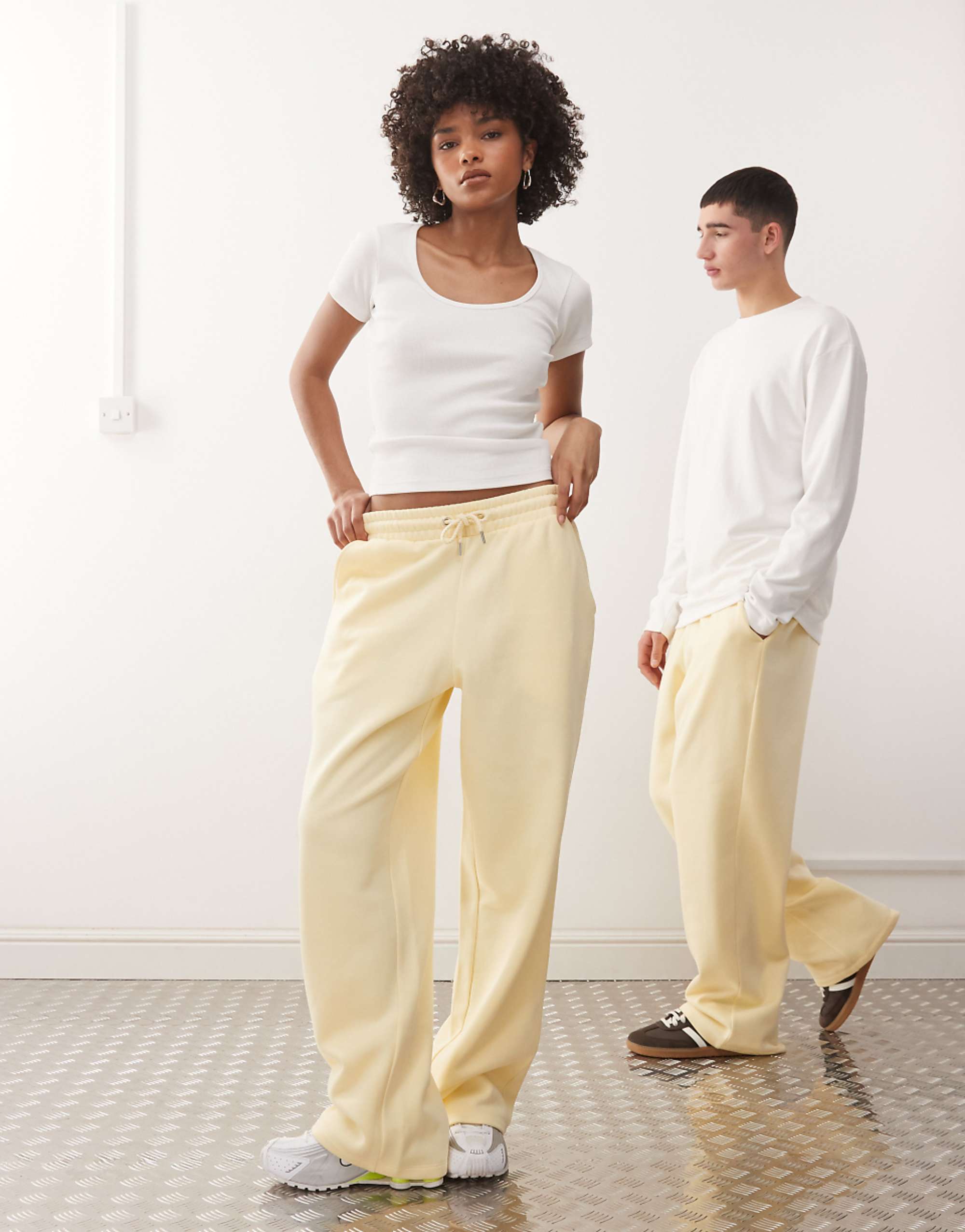 Collusion Unisex Relaxed Sweatpants in Butter Yellow