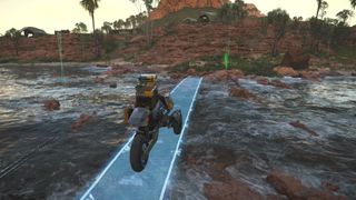 Sam cross a chiral bridge in Death Stranding 2: On the Beach