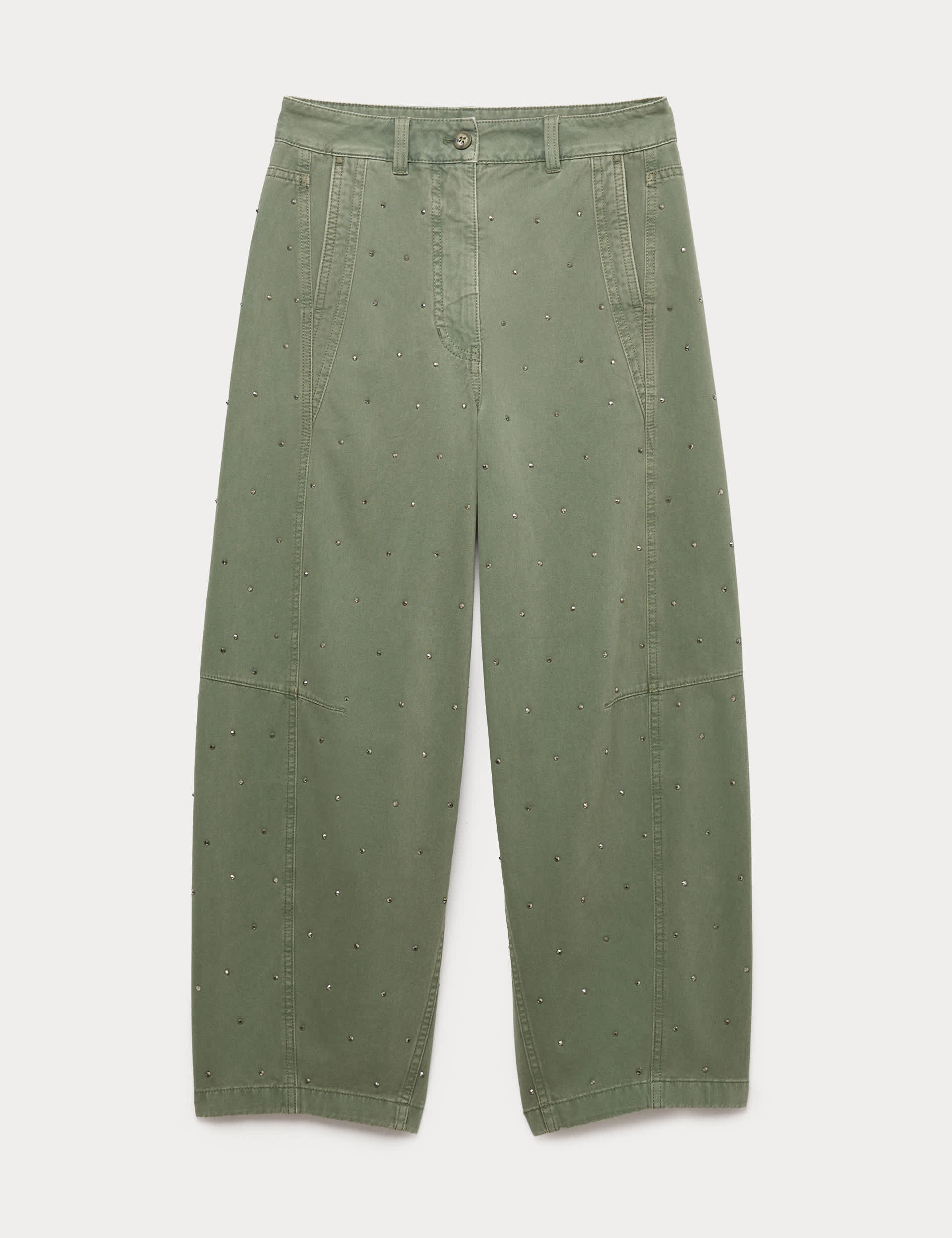 Pure Cotton Twill Studded Barrel Trousers