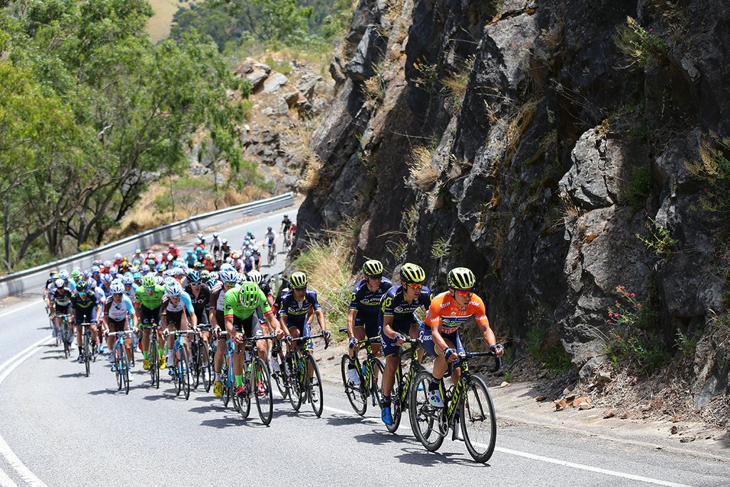 Caleb Ewan (Orica-Scott) held on to do a job inside the final 10km