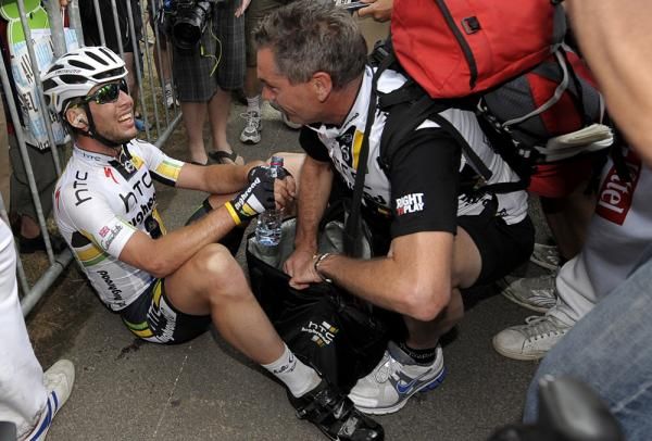 Mark Cavendish was completely spent after sprinting to the uphill victory on stage 5