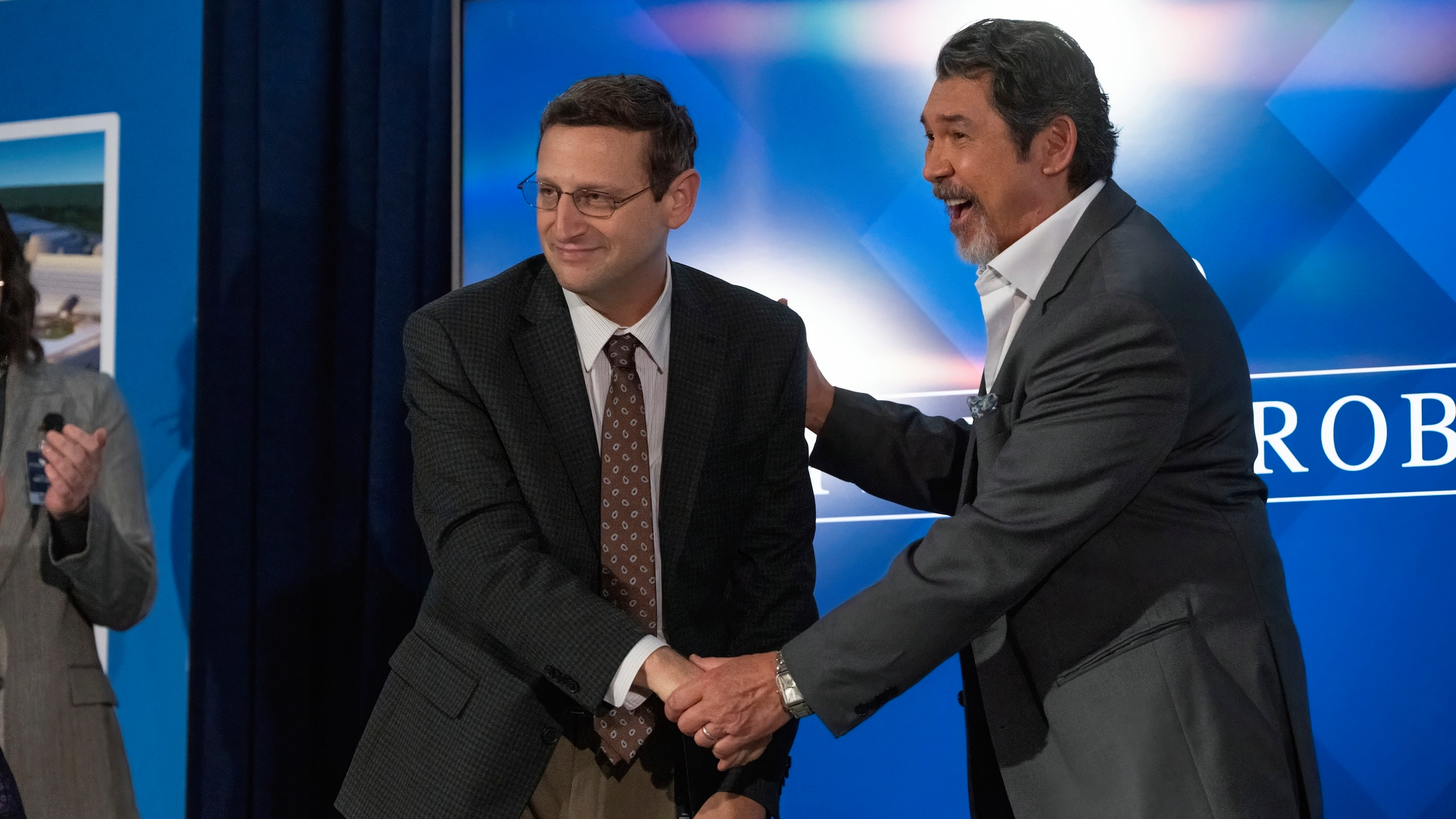 L-R: Tim Robinson and Lou Diamond Phillips in a scene from HBO&#039;s &quot;The Chair Company&quot;